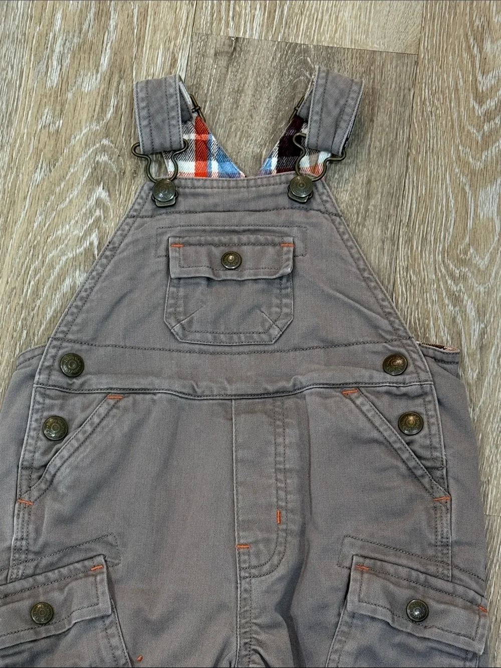 Vintage babyGap Baby Boy Fully Lined Plaid Overalls Beige Brown 6-12 Months